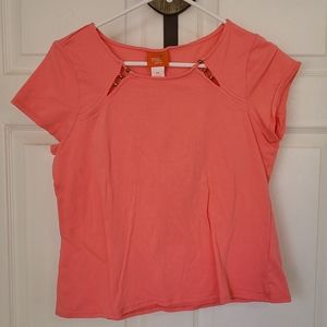 (462) Hearts of palm petite Woman's Short Sleeve Blouse Size: PS Color: Coral